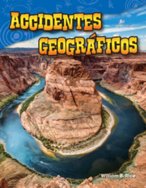 Book cover of Accidentes geográficos with a birds-eye- view photograph of a canyon.