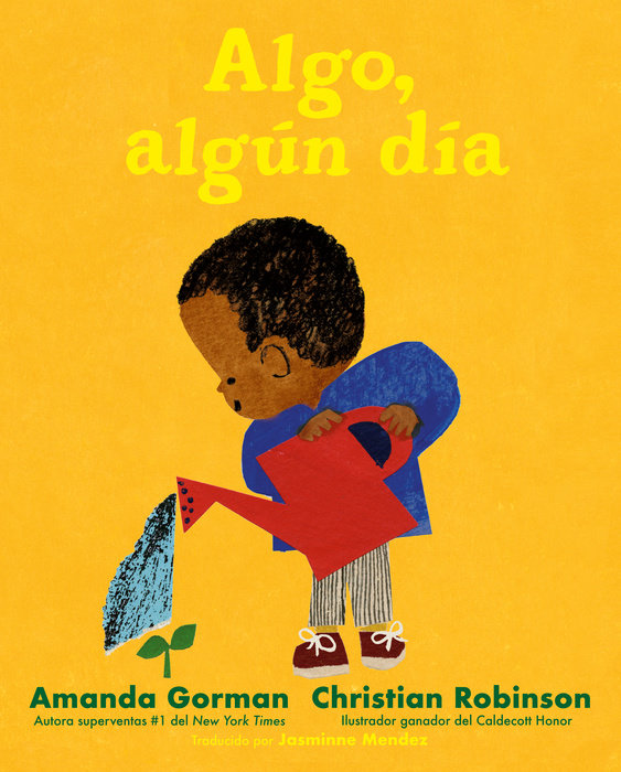 Book cover of Algo, algún Dia with an illustration of a boy watering a budding plant.