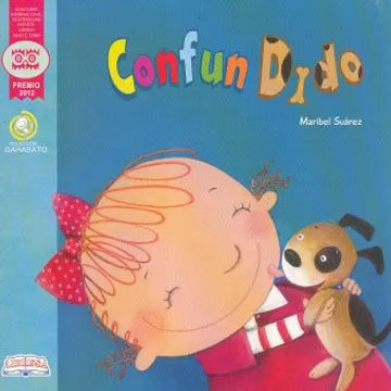 Book cover of Confundido with an illustration of a girl holding a puppy