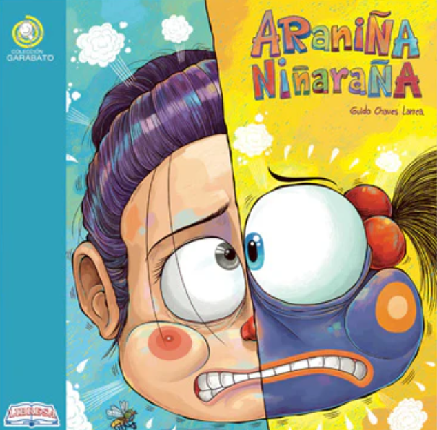 Book cover of Aranina Ninarana with an illustration of half a girls face and hallof a spiders face.