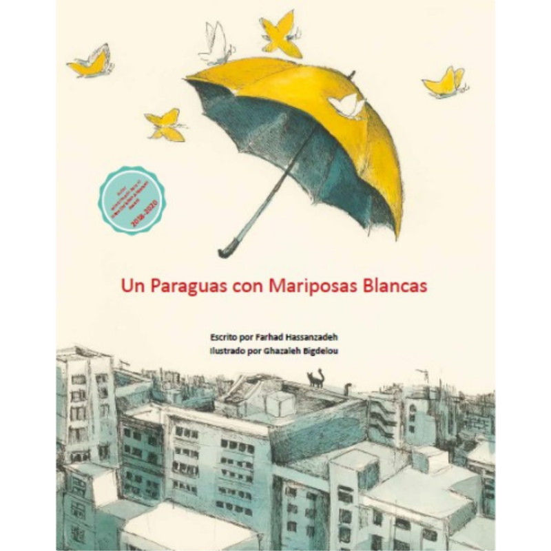 Un paraguas con mariposas blancas