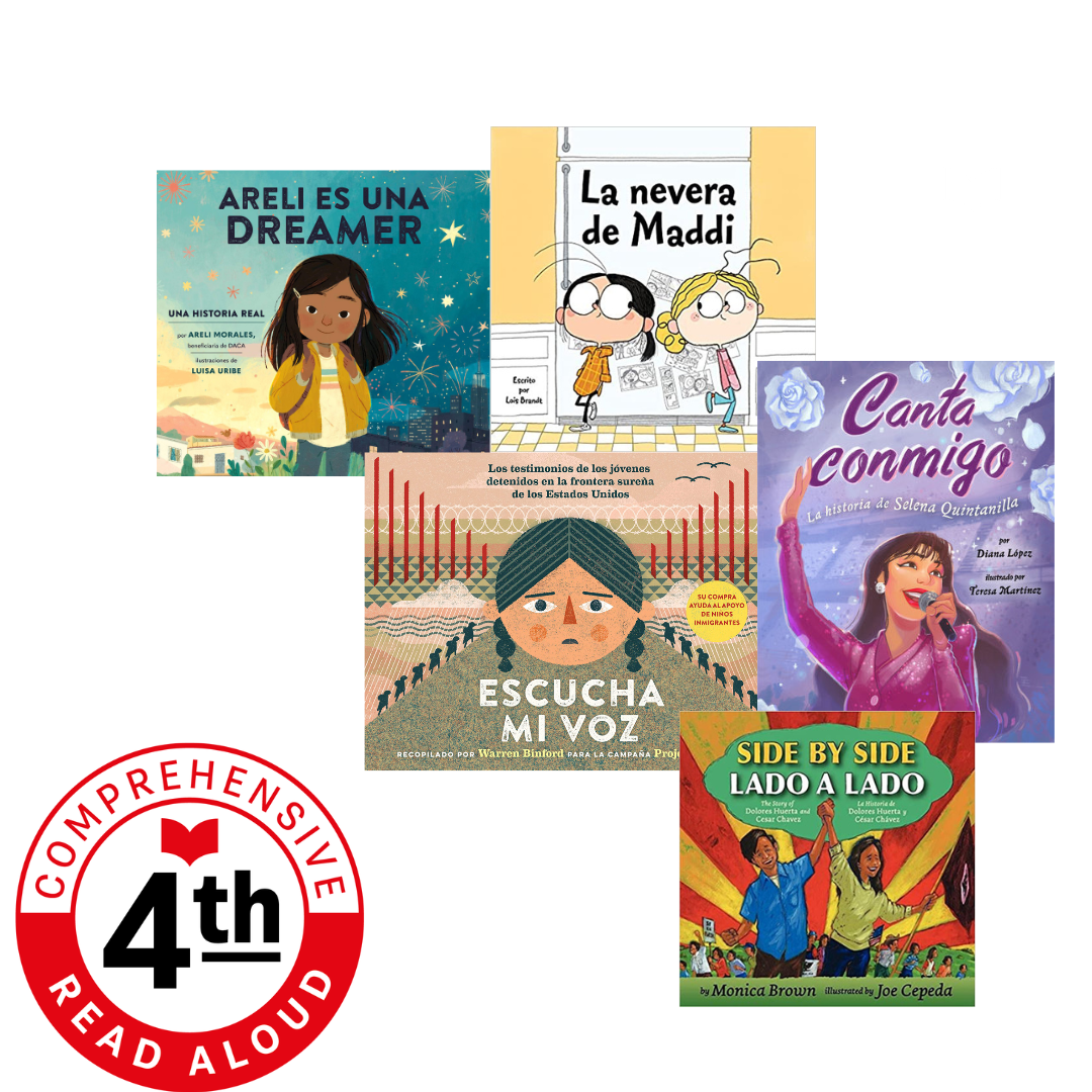 Photo of five different available books for fourth grade comprehensive read aloud collection sets.