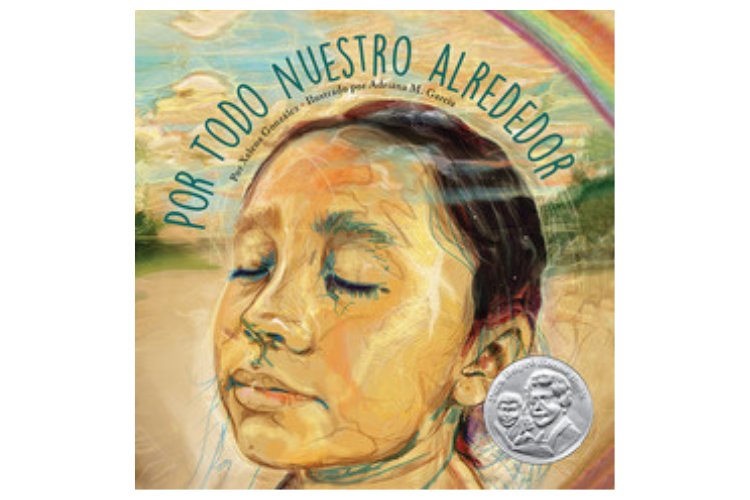 Book cover of Por Todo Nuestro Alrededor with an illustration of a girl.