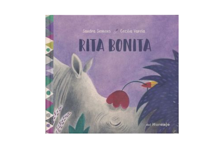 Book cover of Rita Bonita with an illustration of an animal  hiden behind a flower and other bushes.