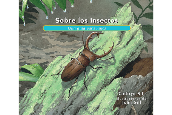 Book cover of Sobre los Insectos with an illustration of a big beetle  on a log.