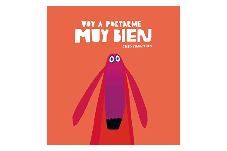 Book cover of Voy a Portarme muy Bien with an illustration of a dogs face.